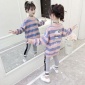 女童洋气卫衣套装2019圆领条纹长袖字母休闲裤两件套厂家**代发